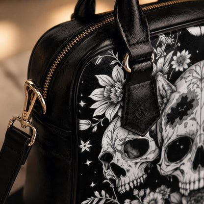 Skull Floral Handbag, Witchy Crossbody Satchel, Occult Fashion