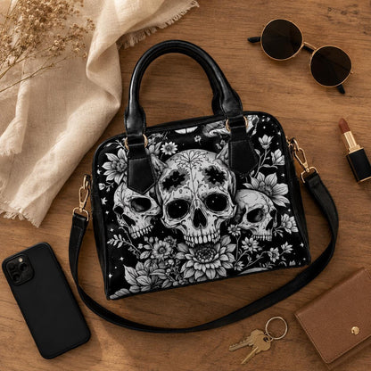 Skull Floral Handbag, Witchy Crossbody Satchel, Occult Fashion