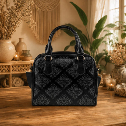 Black Damask Satchel, Dark Academia Purse, Elegant Gothic Handbag