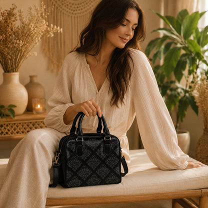 Black Damask Satchel, Dark Academia Purse, Elegant Gothic Handbag