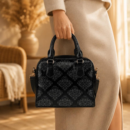 Black Damask Satchel, Dark Academia Purse, Elegant Gothic Handbag