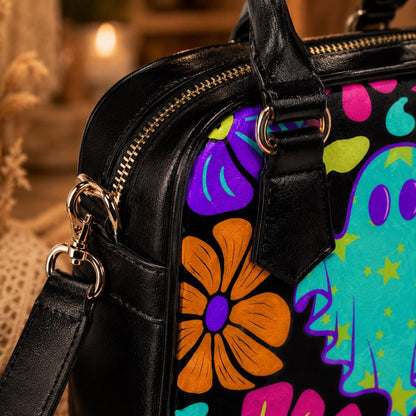 Ghost Handbag, Colorful Halloween Bowler Bag, Retro Floral Purse, Cute Spooky Gift