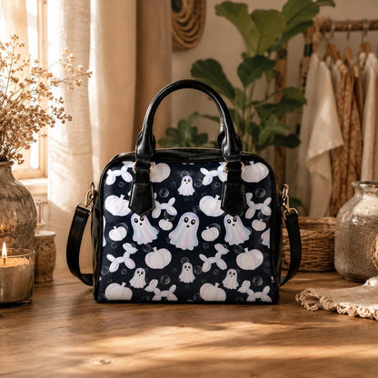 Monochrome Ghost Handbag, Black White Pumpkin Purse, Minimal Spooky Bowler Bag