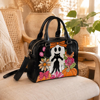 Halloween Ghost Cat Handbag, Floral Pumpkin Purse, Spooky Cute Bowler Bag