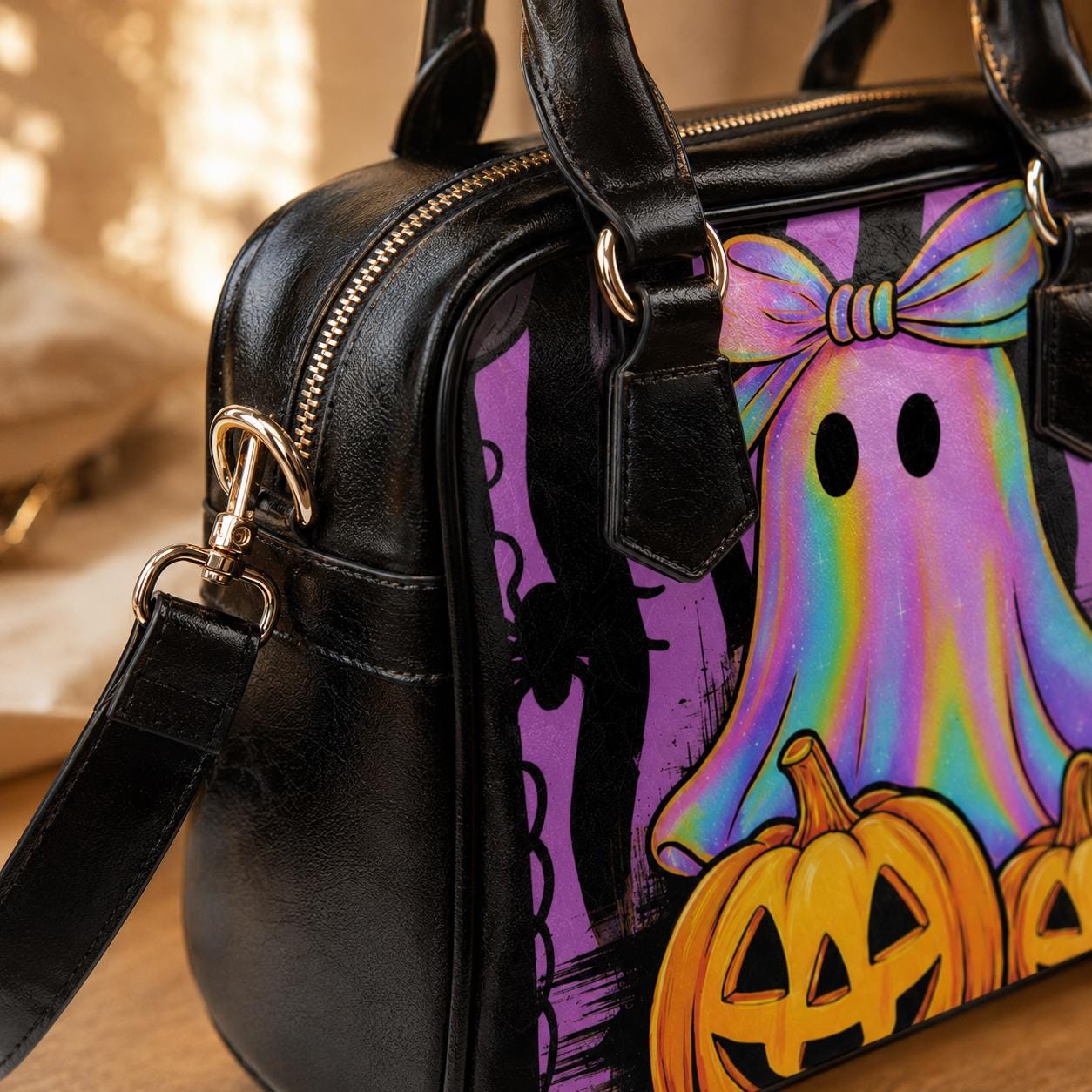 Halloween Ghost Satchel Purse, Pumpkin Bowler Bag, Pastel Spooky Top Handle Handbag