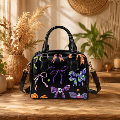 Halloween Bow Purse, Spooky Ribbon Handbag, Goth Skull Satchel, Dark Coquette Bag