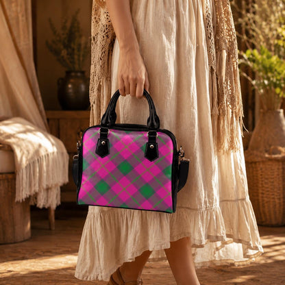 Pink green plaid satchel bag, pastel punk crossbody purse, kawaii grunge handbag for women