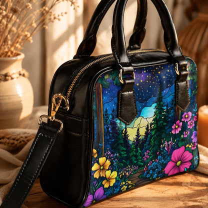 Mountain Wildflower Handbag, Scenic Night Sky Satchel, Forest Trail Shoulder Purse