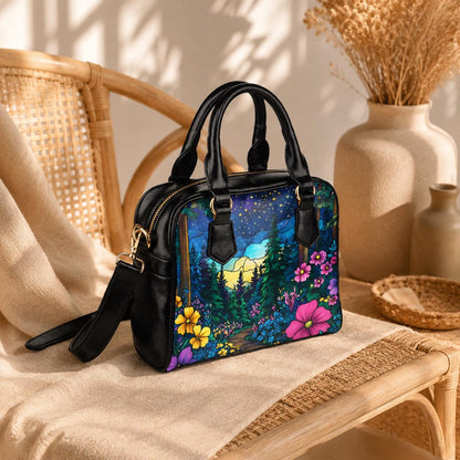 Mountain Wildflower Handbag, Scenic Night Sky Satchel, Forest Trail Shoulder Purse