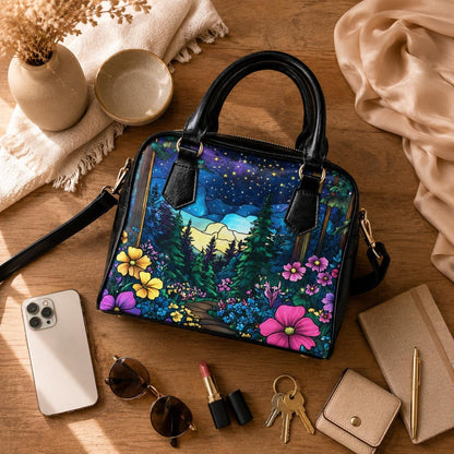 Mountain Wildflower Handbag, Scenic Night Sky Satchel, Forest Trail Shoulder Purse