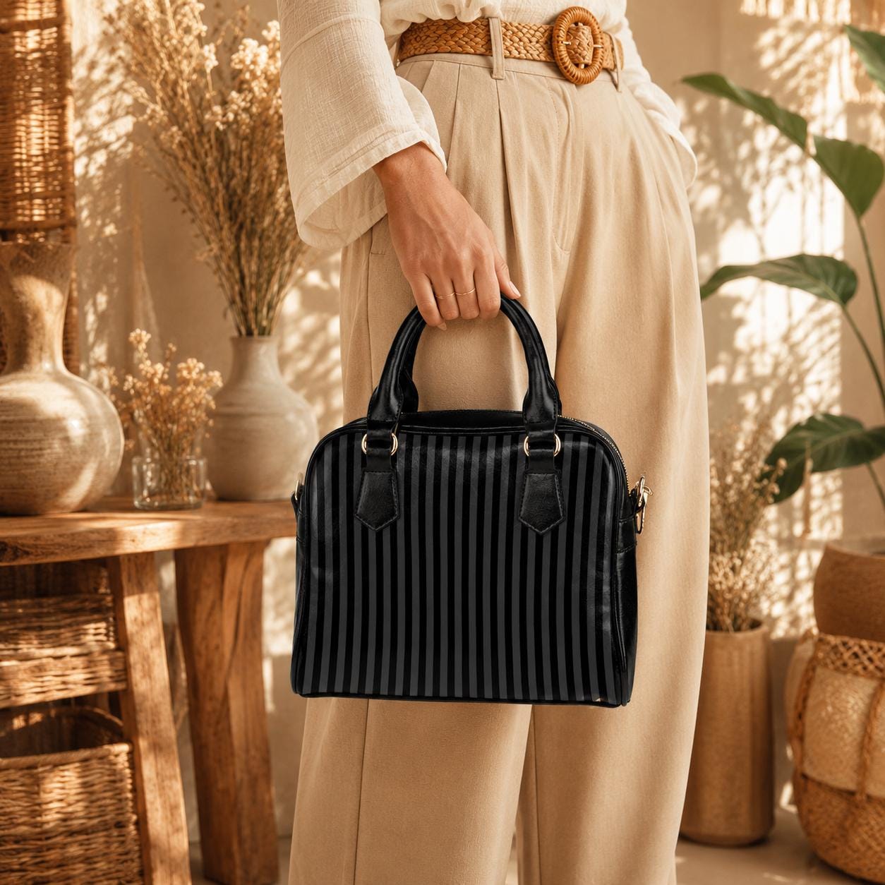 Striped Witchy Satchel Bag, Dark Academia Crossbody Tote for School and Work