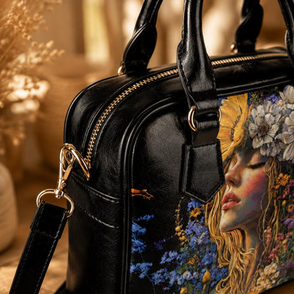 Boho Portrait Handbag, Wildflower Woman Satchel, Festival Statement Purse