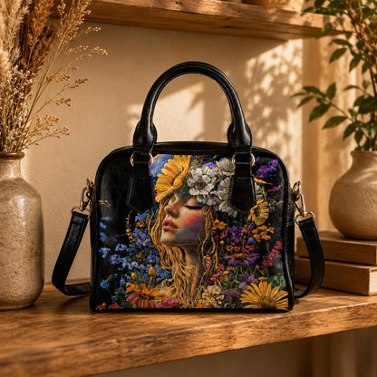 Boho Portrait Handbag, Wildflower Woman Satchel, Festival Statement Purse