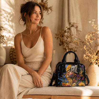 Boho Portrait Handbag, Wildflower Woman Satchel, Festival Statement Purse