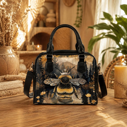 Queen Bee Satchel Purse, Floral Faux Leather Crossbody Bag, Wildflower Meadow Print