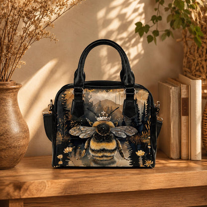 Queen Bee Satchel Purse, Floral Faux Leather Crossbody Bag, Wildflower Meadow Print