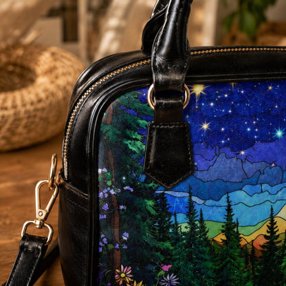 Starry forest satchel purse, mountain night handbag, outdoor crossbody