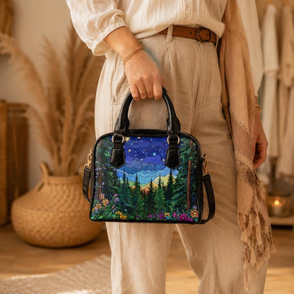 Starry forest satchel purse, mountain night handbag, outdoor crossbody