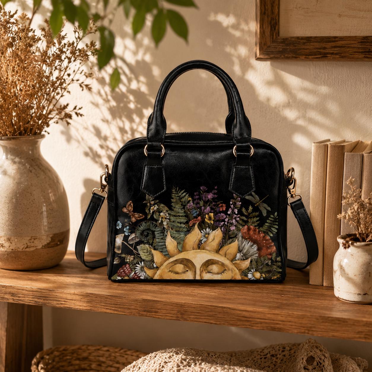 Satchel Purse, Woodland Sun Floral Handbag, Cottagecore Top Handle Bag