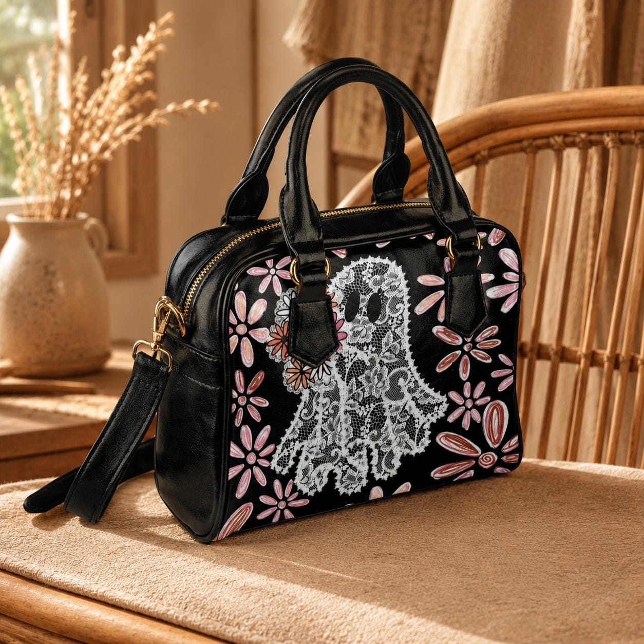 Vegan Faux Leather Lace Ghost Handbag