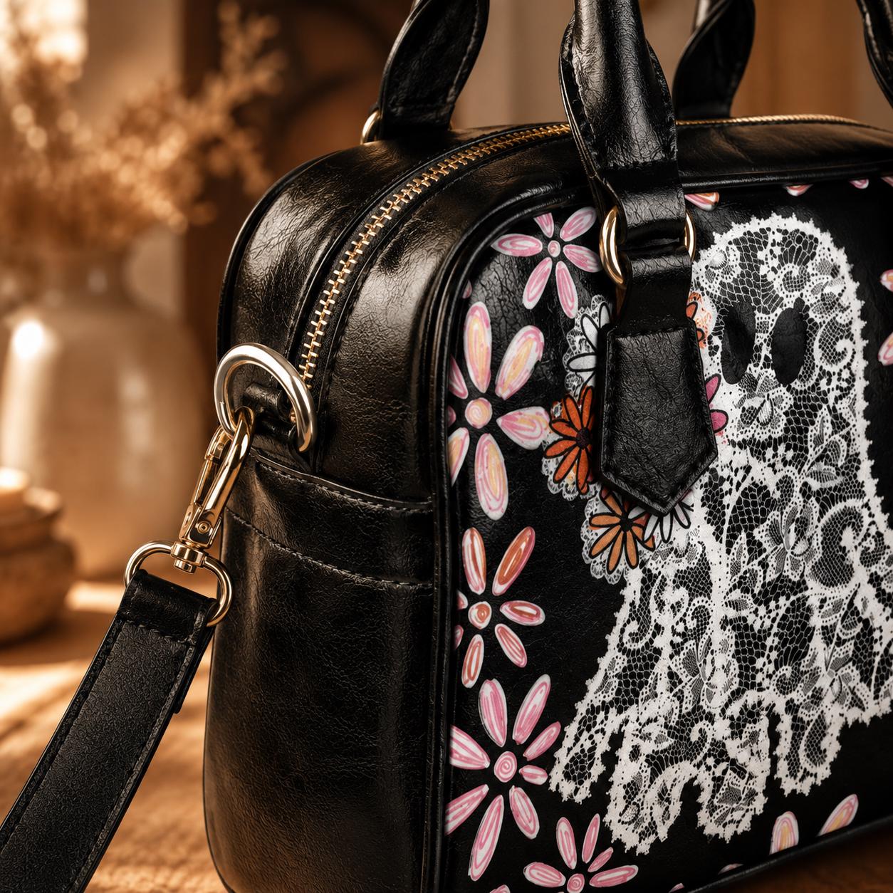Vegan Faux Leather Lace Ghost Handbag