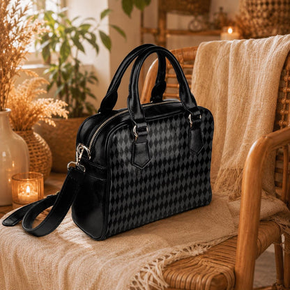 Black Harlequin Handbag, Gothic Satchel Purse, Dark Academia Shoulder Bag