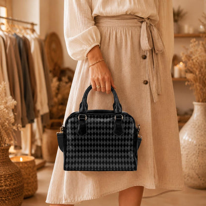Black Harlequin Handbag, Gothic Satchel Purse, Dark Academia Shoulder Bag