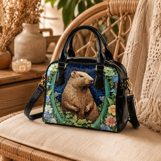 Capybara Handbag, Woodland Flower Satchel, Cottagecore Crossbody Purse