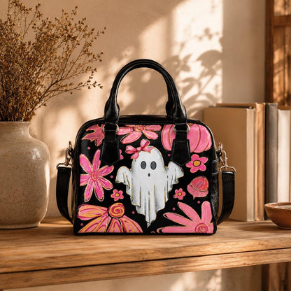 Pink Ghost Purse, Coquette Spooky Handbag, Floral Pumpkin Top Handle Bag