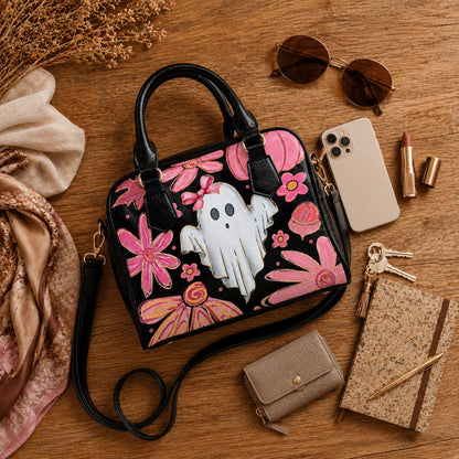 Pink Ghost Purse, Coquette Spooky Handbag, Floral Pumpkin Top Handle Bag