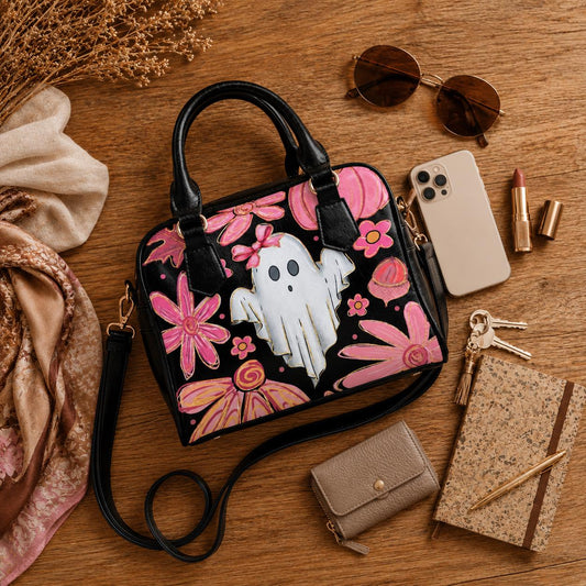 Pink Ghost Purse, Coquette Spooky Handbag, Floral Pumpkin Top Handle Bag