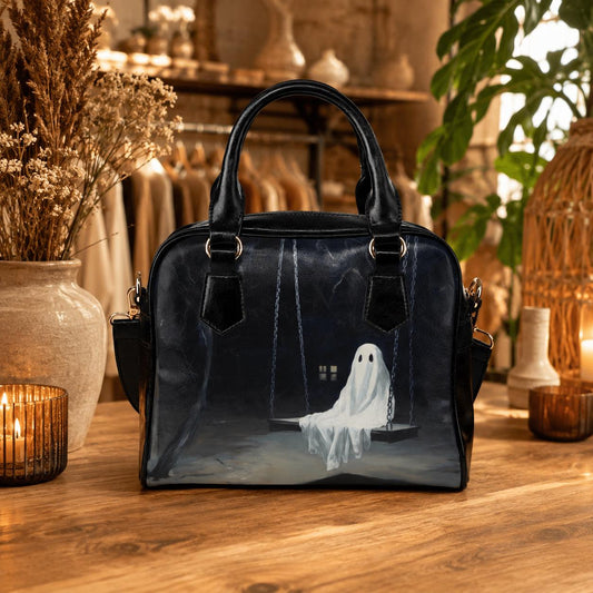 Spooky Ghost Satchel Bag for Halloween, Cute Gothic Handbag with Crossbody Strap