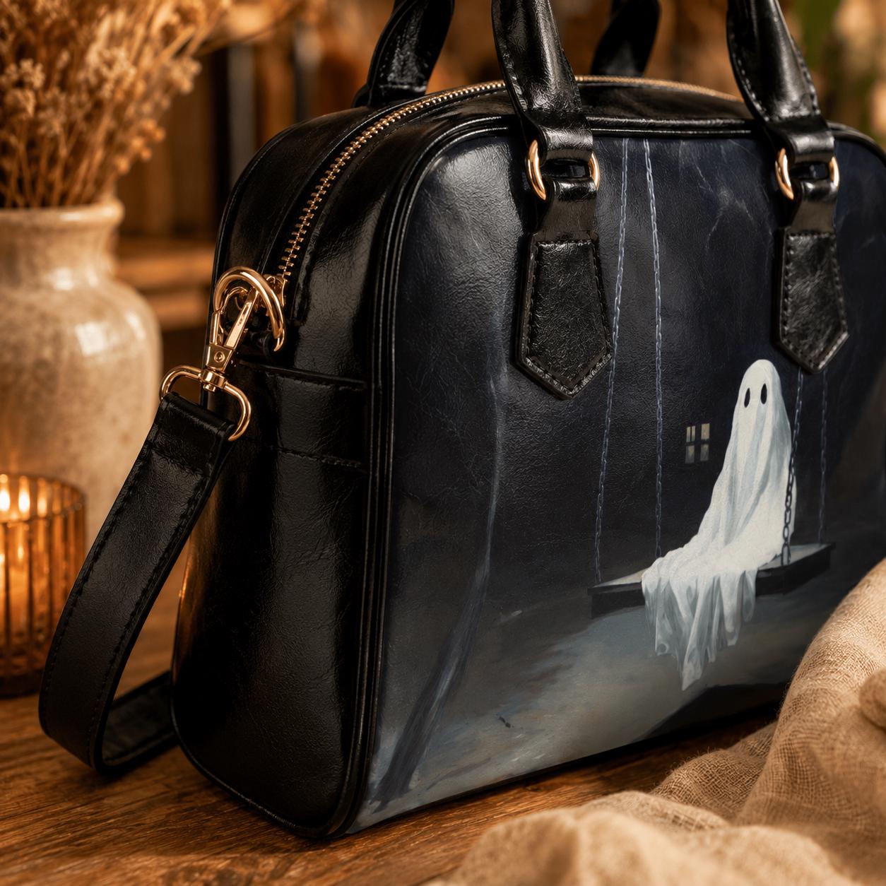 Spooky Ghost Satchel Bag for Halloween, Cute Gothic Handbag with Crossbody Strap
