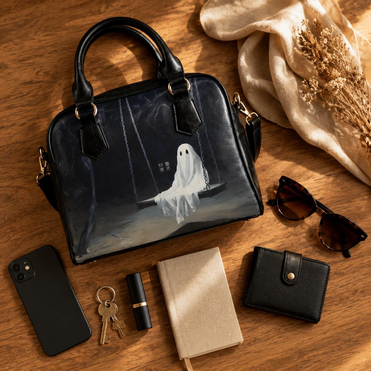 Spooky Ghost Satchel Bag for Halloween, Cute Gothic Handbag with Crossbody Strap