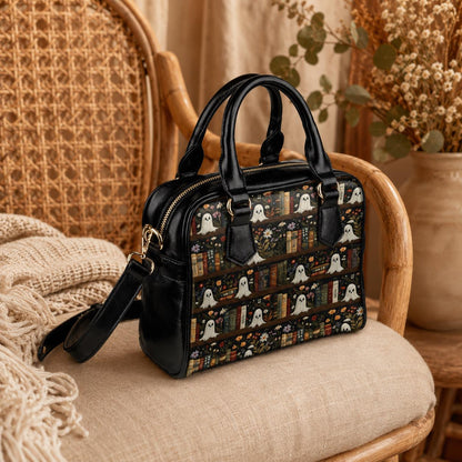 Ghost Bookshelf Handbag, Spooky Book Lover Purse, Gothic Librarian Satchel
