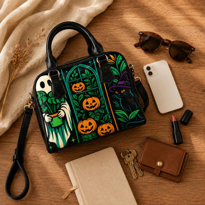 Halloween Satchel Purse, Ghost Plant Bag, Pumpkin Cat Witch Handbag