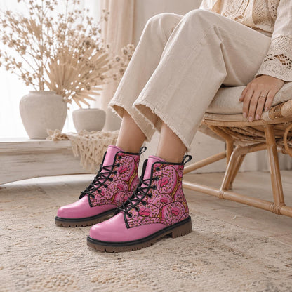 Donut Combat Boots Pink Lace Up Shoes, Sprinkle Print Ankle Boots for Sweet Style