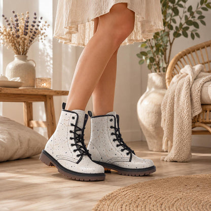 Celestial Combat Boots White Constellation Lace Up Astrology Grunge Footwear