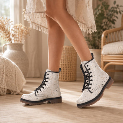 Celestial Combat Boots White Constellation Lace Up Astrology Grunge Footwear