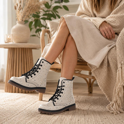 Celestial Combat Boots White Constellation Lace Up Astrology Grunge Footwear