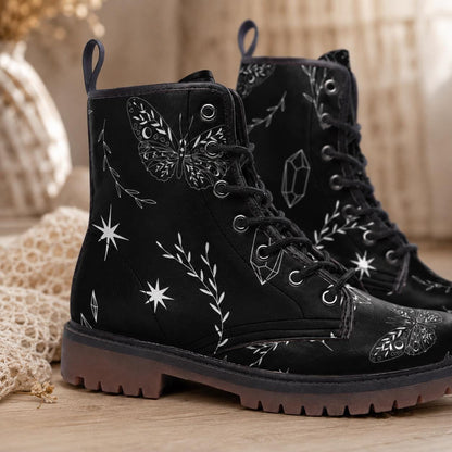 Black Celestial Print Combat Boots