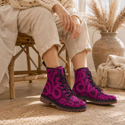 Magenta Snake Combat Boots, Witchy Punk Lace Up Shoes, Grunge Festival Footwear