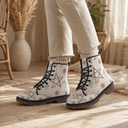 Witchcore Combat Boots, Astrology Lace Up Boots, White Constellation Grunge Shoes