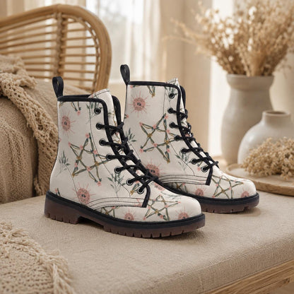 Witchcore Combat Boots, Astrology Lace Up Boots, White Constellation Grunge Shoes