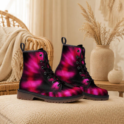 Pink Combat Boots, Fuchsia Ombre Ankle Boots, Punk Style Statement Shoes