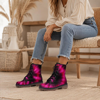 Pink Combat Boots, Fuchsia Ombre Ankle Boots, Punk Style Statement Shoes
