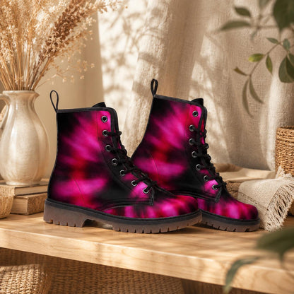 Pink Combat Boots, Fuchsia Ombre Ankle Boots, Punk Style Statement Shoes