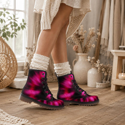 Pink Combat Boots, Fuchsia Ombre Ankle Boots, Punk Style Statement Shoes