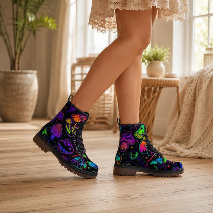 Goblincore Mushroom Combat Boots Vegan Witchcore Festival Faecore Butterfly Print Woodland Footwear