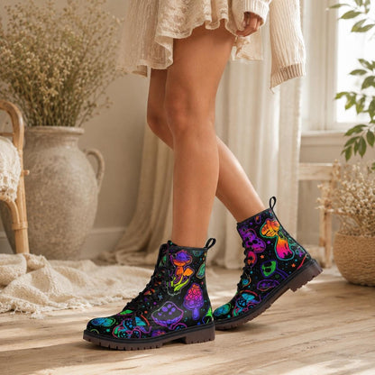 Goblincore Mushroom Combat Boots Vegan Witchcore Festival Faecore Butterfly Print Woodland Footwear